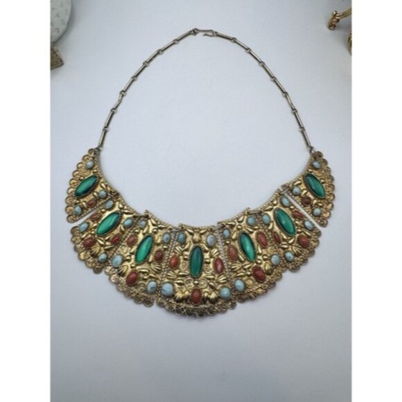 Gorgeous Vintage Silver Tribal With Semi Precious Stones Sterling Silver Set - Picture 13 of 16